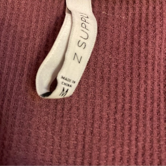 Ladies Z Supply Lace Up Waffle Pullover Hoodie - Picture 3 of 4